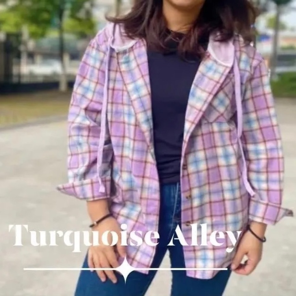 💜 BRITTANY PURPLE PLAID FLANNEL HOODIE SHACKETS! 💜